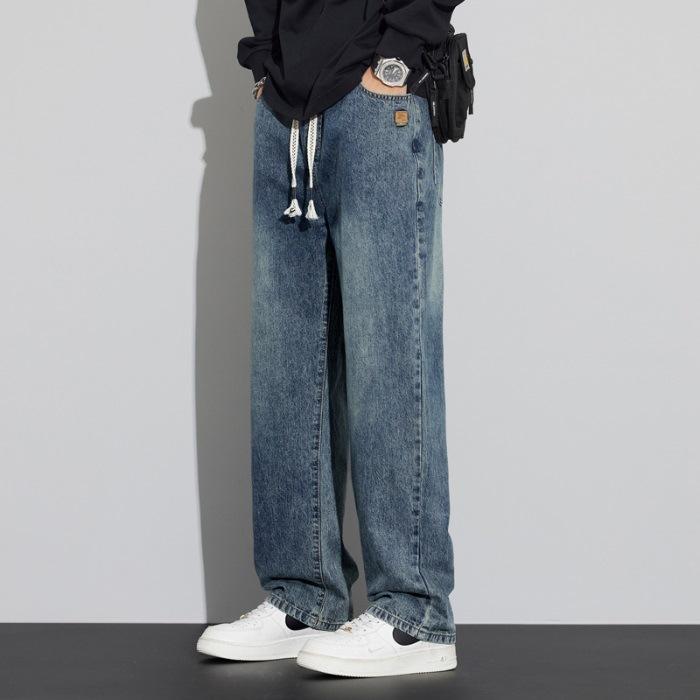 

Men s Loose Straight Spring High Street Elastic Waist Wide-leg Workwear Casual Pants M