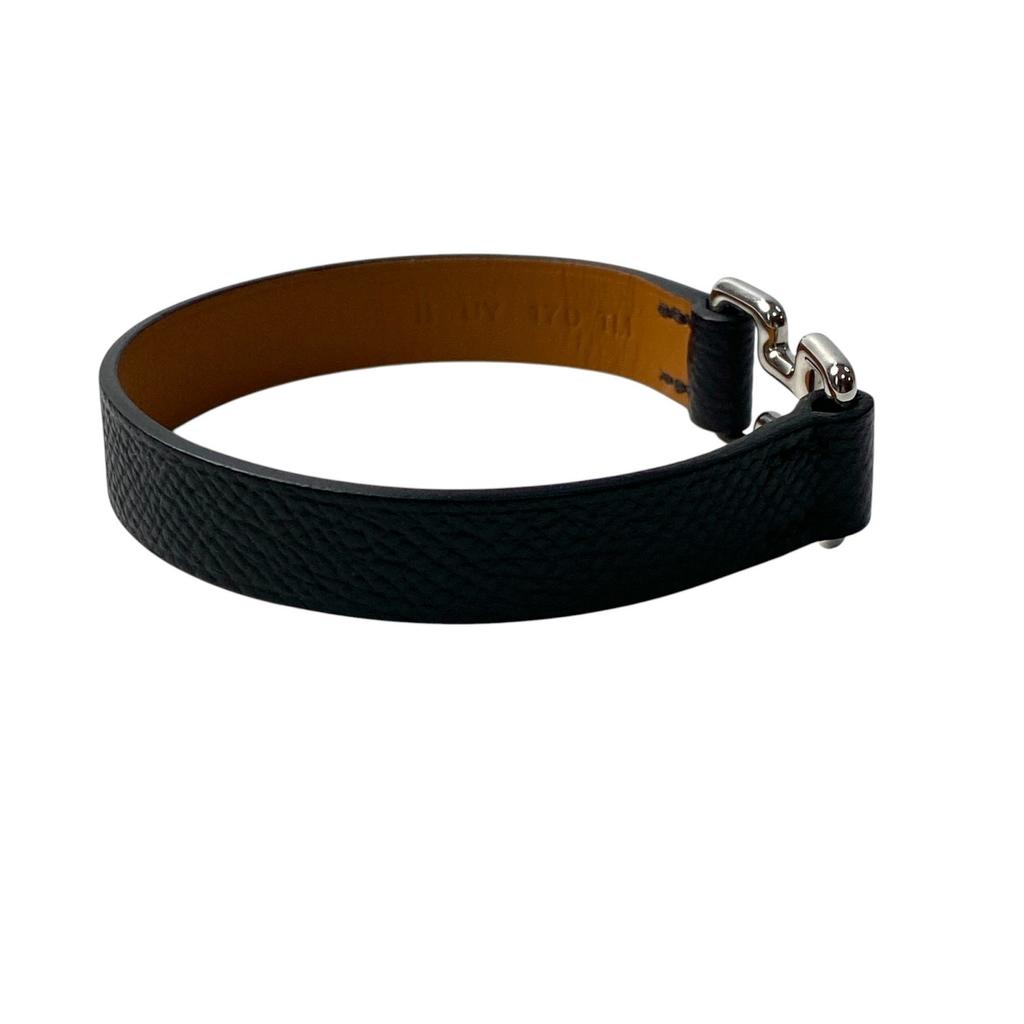 Used HERMESbracelet black/Silver leather mens