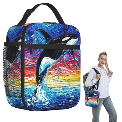 Killer Whale Van Gogh Starry Night Design Insulated Lunch Bag for Women Kids Leakproof Food Boxes Thermal Lunch Box Tote