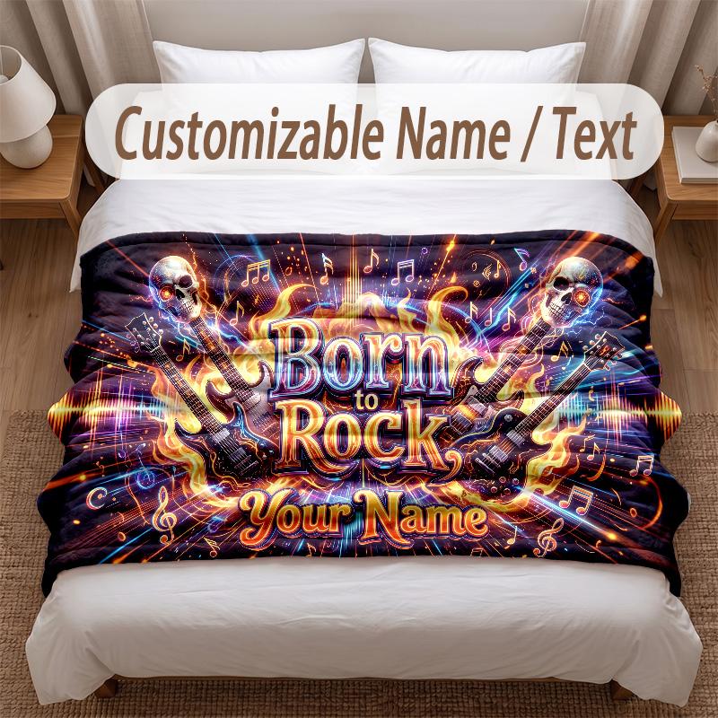 Music General Theme Soft Blanket Personalized Custom Name Text Print Warm Blanket Home Sofa Bedroom Decor