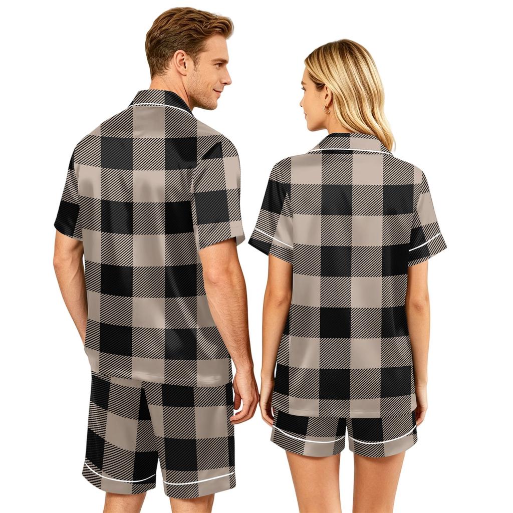 Matching Couples Pajama Set - Short Sleeve Button Hem Top and Shorts - Soft Casual Sleepwear Loungewear for Men Women Sizes S to XXXXL