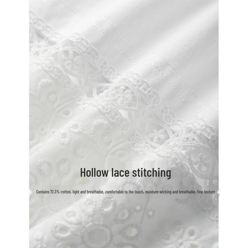 INMAN Women's Embroidered Lace Patchwork Five-Point Sleeve T-shirt