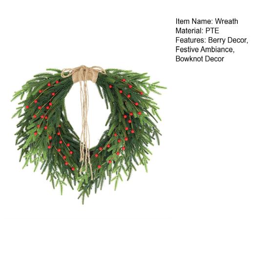 Real Touch Christmas Wreath Red Berries Jute Bow Soft Pine Garland Indoor Outdoor Holiday Party Decor