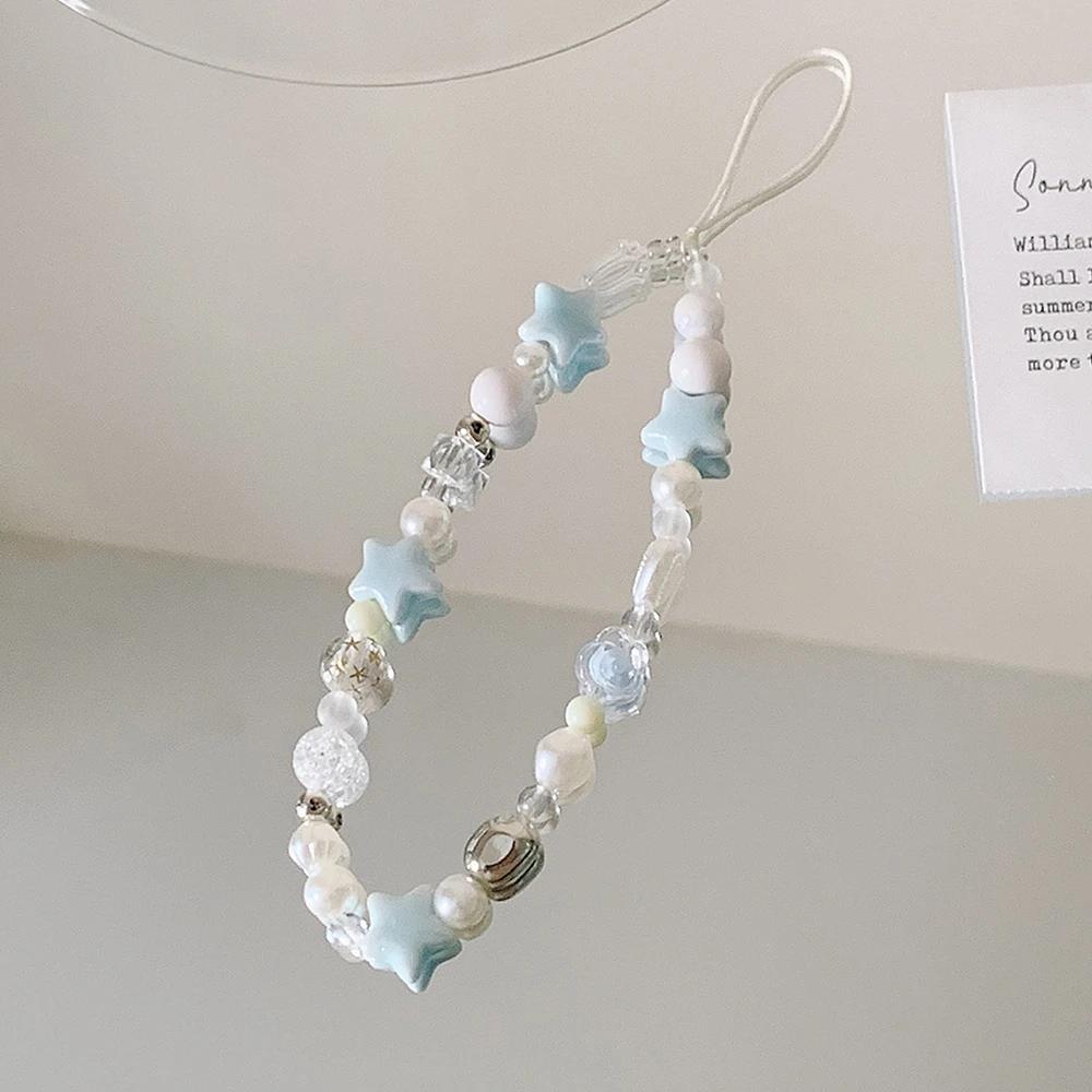 INS Star Pearl Beads Phone Chain Trendy Pendant For iPhone Samsung Universal Accessories Lanyard Hanging Rope For Girl Pendant