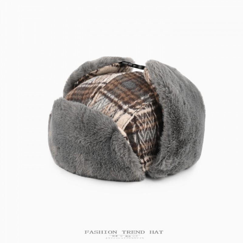 Unisex Retro Plaid Fleece Lined Beanie Hat Winter Warm Ear Protection Cap Cycling Outdoor