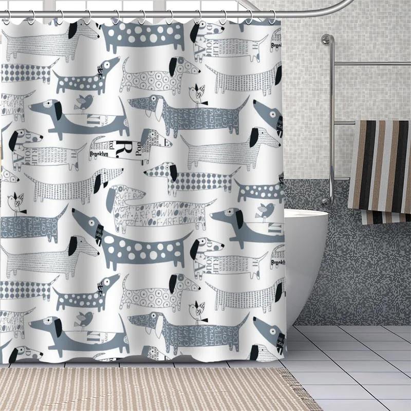 Dachshund Custom Pattern Polyester Bath Curtain Waterproof Shower Curtains Geometric Bath Screen Printed Curtain For Bathroom