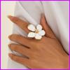 Exaggerated Fashion Statement Ring Flower and Pearls Wedding Finger Ring Handmade Jewelry for Parties