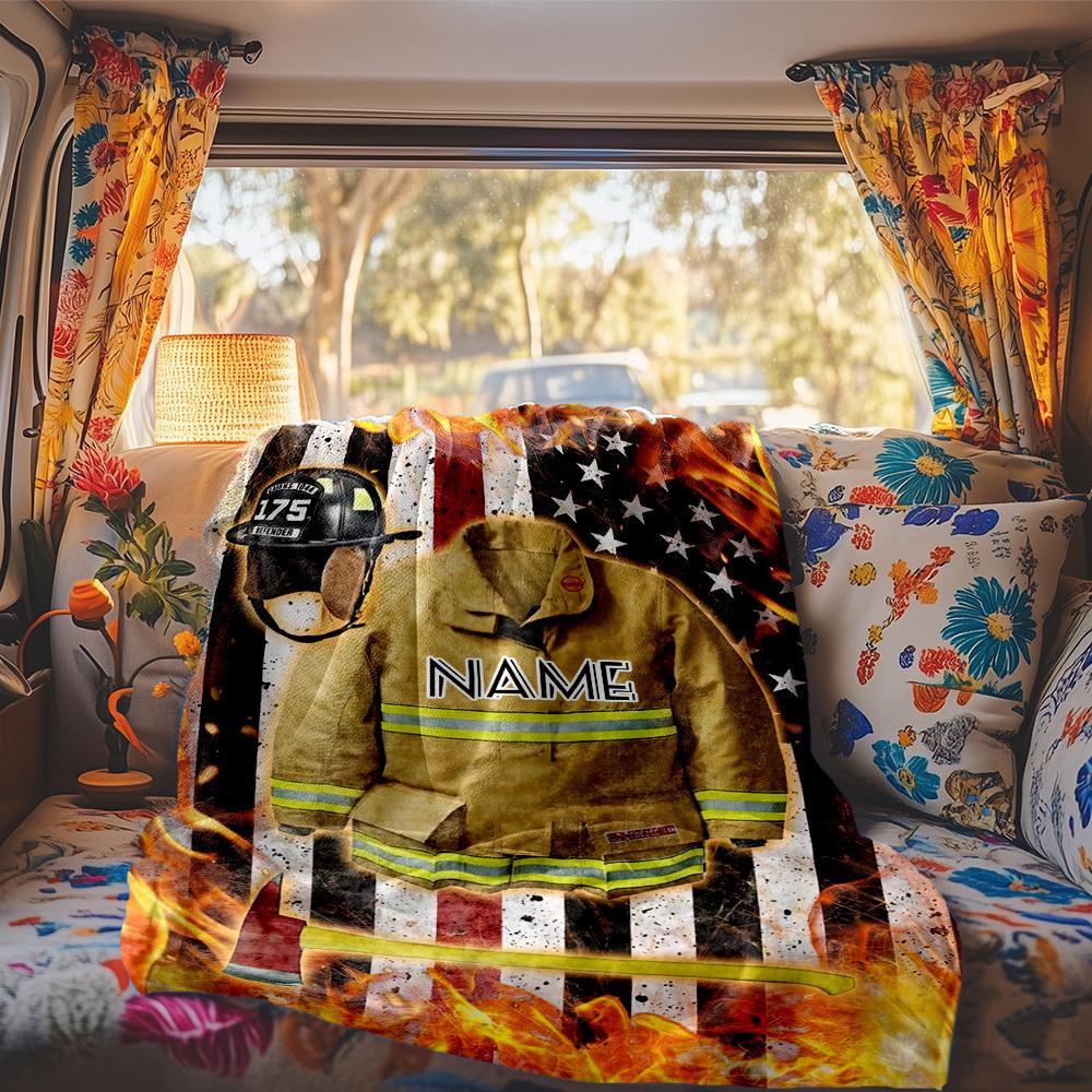 Firefighter Theme Customize Your Name Rv Blanket Comfortable Soft Lightweight All Season Multi Purpose Blanket For Travel Camping Picnics Sofas Rvs
