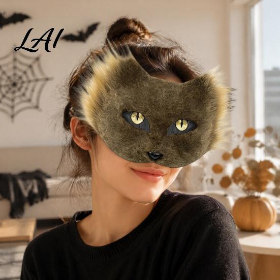 Comfy Fluffy Masque for Parties DIY Therian Kit Plush Furry Fox/Cat Animals with Realistic Fox Tail Eye Mesh Christmas Halloween Masquerade Cosplay
