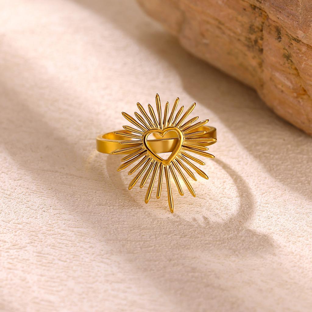 Broad Surface Rings For Women Open Gold Color Stainless Steel Ring New Geometric Butterfly Sun Anillos Party Best Jewelry Gift
