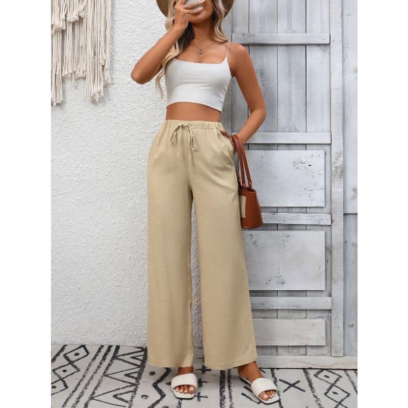 Independent Station Women's Solid Color Loose High Waist Wide Leg Cotton and Linen Trousers for Women