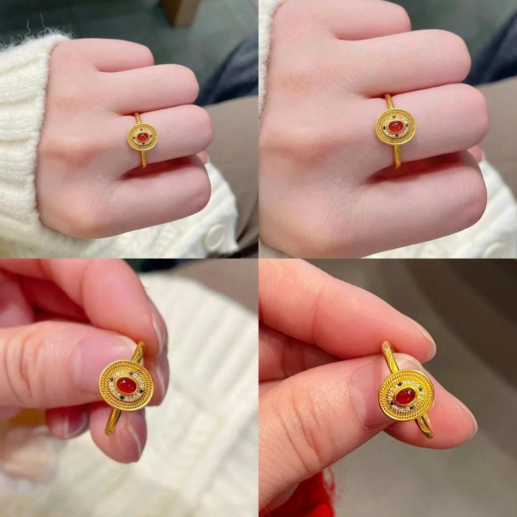 Geometric Design Womens Adjustable Copper Ring With Red Agate Inlay Chic Fashion Accessory For 2024