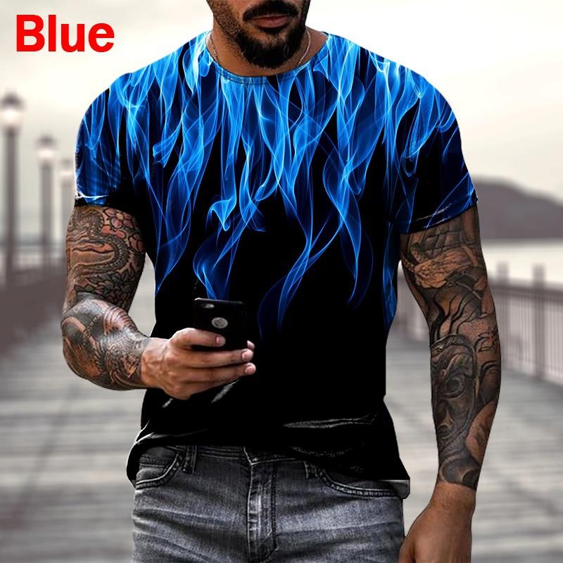 

New Summer Men s Fashion T-shirt Personality Flame Printed Men s T-shirt Top 8XL жовтий
