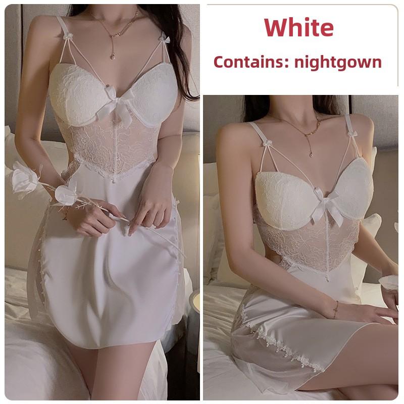 Velký Ocelový Kroužek Shromažďuje Sexy Domácí Oblečení Pohodlné Ledové Hedvábí Plus Podprsenka s Košíčky Šle Noční Košile Župan