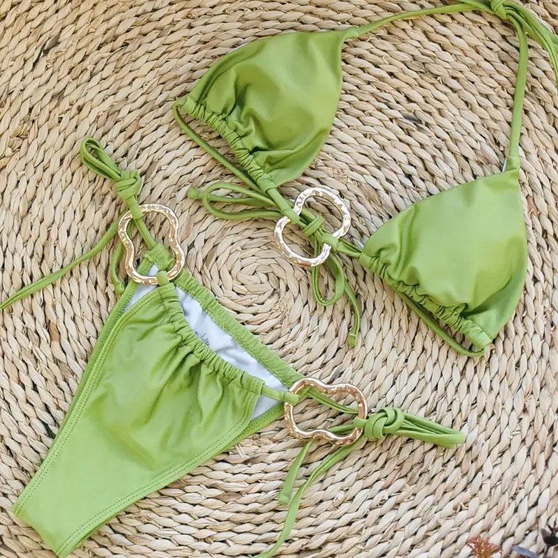 Neue Sexy Einfarbige Bikinis Push Up Bademode Damen Neckholder Set Badeanzug Strandbekleidung String Zweiteiler Badeanzug
