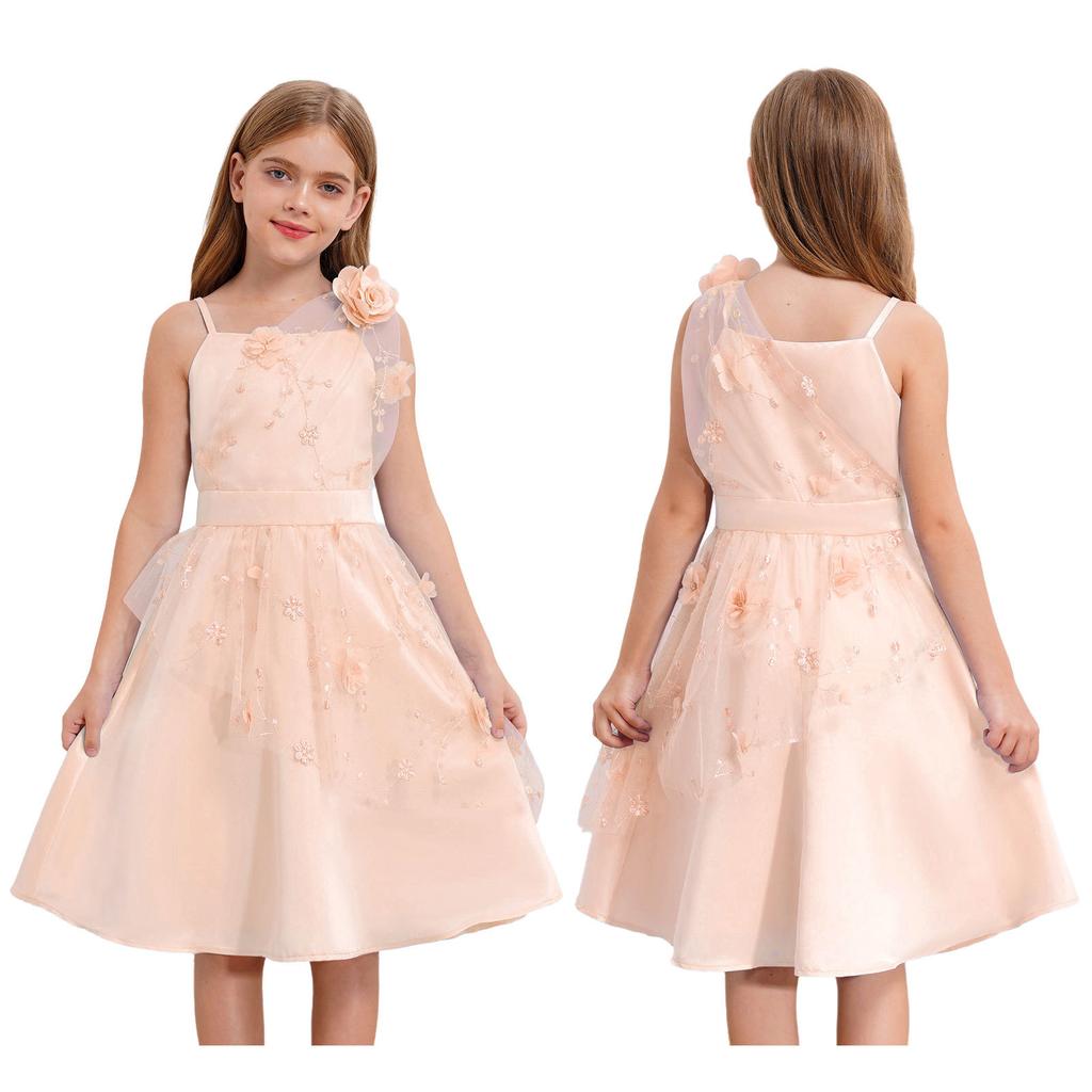 Sukienka tiulowa dla dziewczynki na urodziny, z dżetami, na wesele, na przyjęcie, dla dzieci, niebieska, elegancka, szykowna, kokarda, halter, bez rękawów, suknia wieczorowa