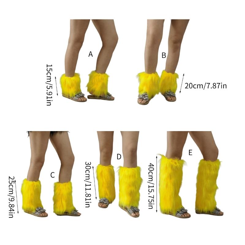 Fuzzy Boot Cuffs Leg Warmer for Women Girl Aesthetic Vintage Solid Color Bright Yellow Plush Leg Cover Knee Length Socks
