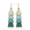 Bohemian Fringe Long Gradient Multilayer Drop Earrings Women Silk Fabric Ethnic Tassel Earring