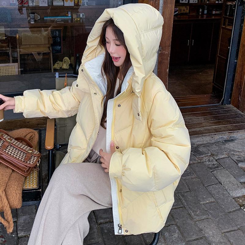

Down Cotton-padded Jacket Women s Winter Hooded Contrast Small Design Sense of Bread Clothes 2XL жёлтый