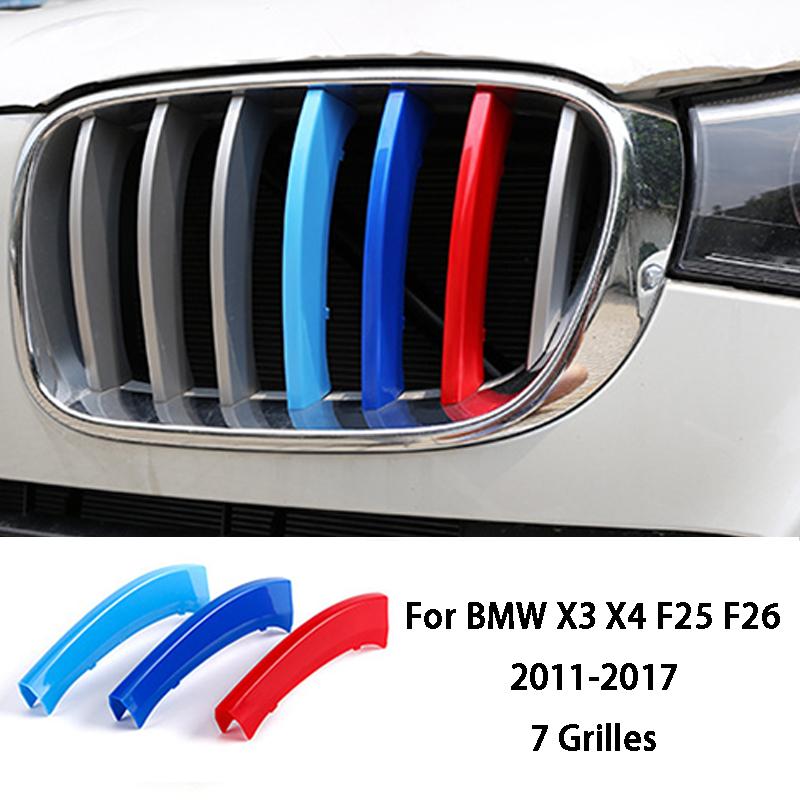 3 Color Car Front Grille Cover Bumper Stripe Stickers For BMW X1 X3 X4 X5 X6 F25 F26 F48 G01 G02 G20 G28 Car Styling Accessories