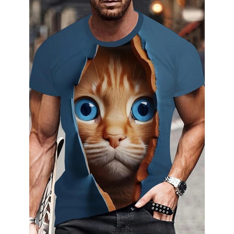 Men's 3D Cartoon Print T-Shirt - Casual Crew Neck T-shirt with Playful Cartoon Character Design
