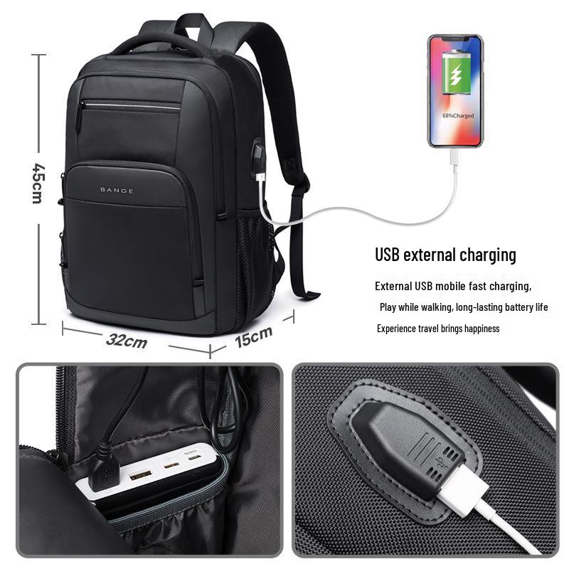 Bange Men's Backpack: Large Capacity, Breathable, Casual Laptop Bag with USB for Students