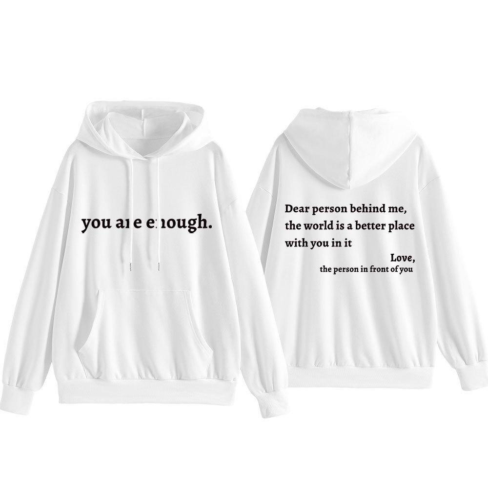 Dear Person Behind Me: Simple Letter Print Casual Long Sleeve Hooded Sweatshirt