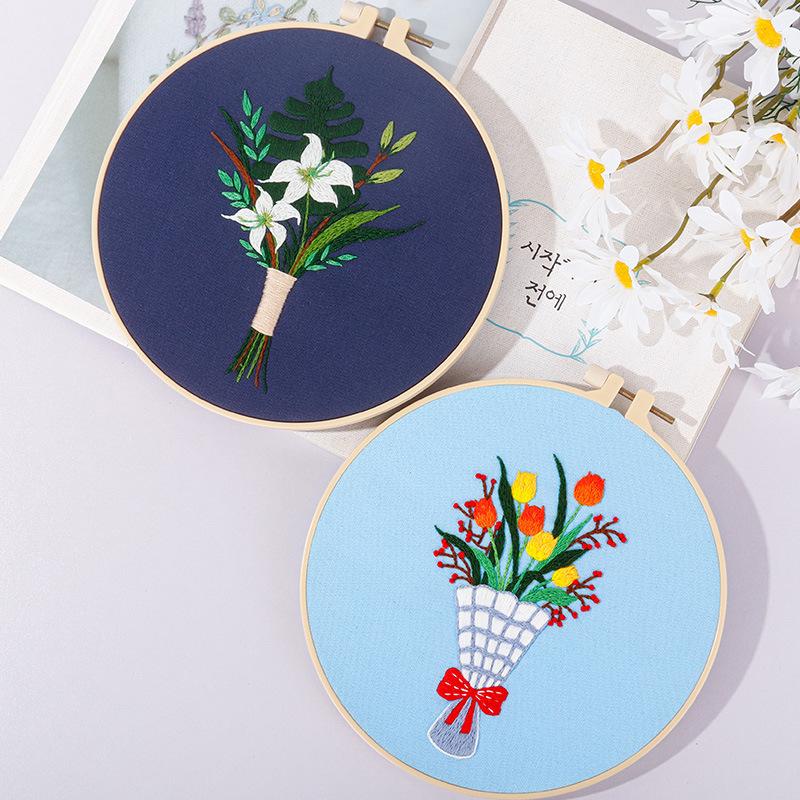 Diy Handmade Embroidery Material Package, New Love Message, Bouquet Work In Progress Kit