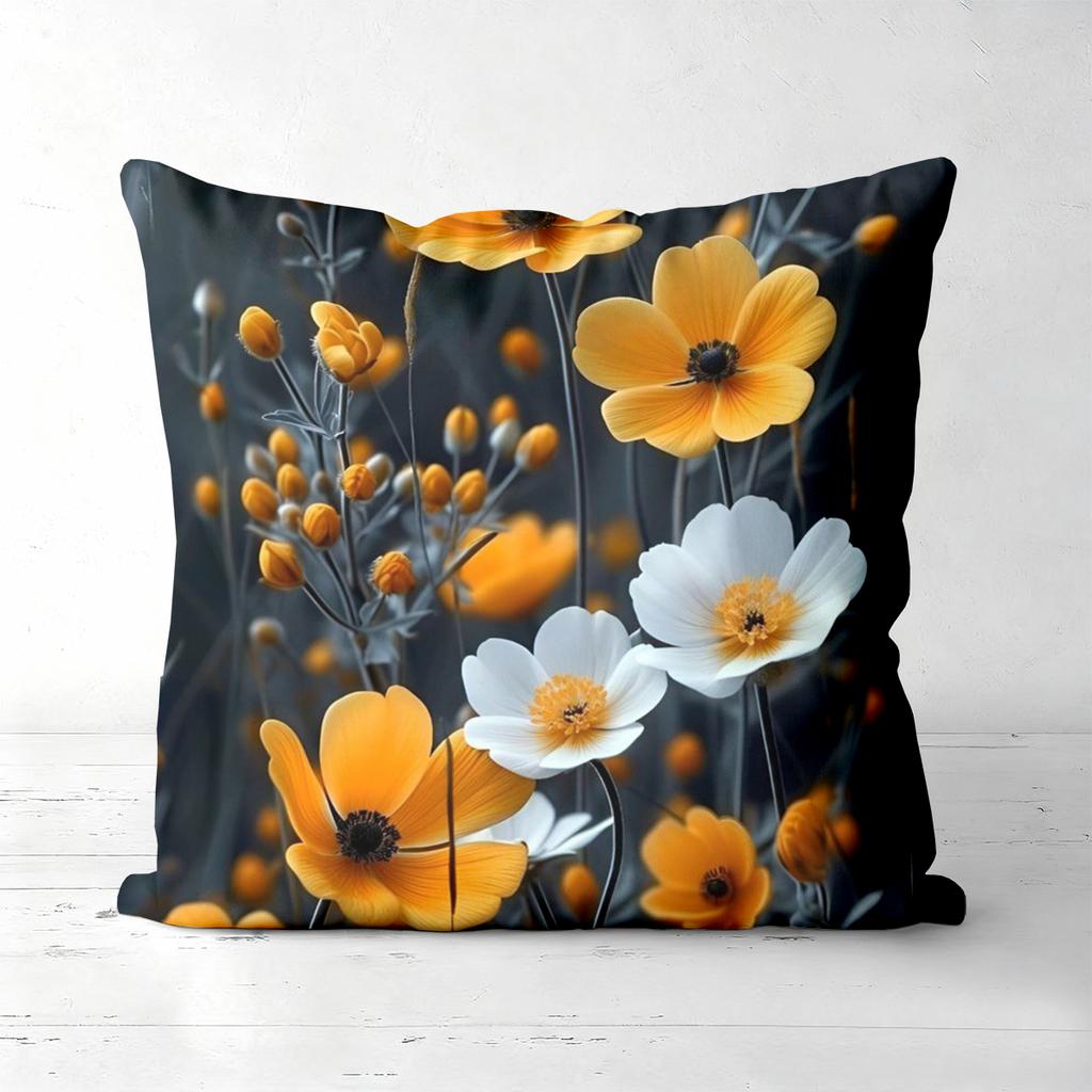 Floral Patterned Throw Pillows Orange Black Flowers Polyester pillowcase, sofa decorative cushion cov Headboard Pillow