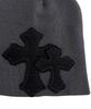 SK8ER ROCK Double Cross Patchwork Beanie ((Dark Gray))