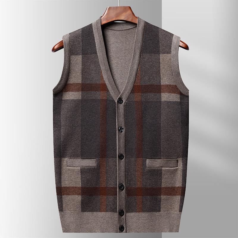 

Новый осенне-зимний мужской вязаный кардиган, жилет среднего и пожилого возраста, осенне-зимний повседневный жилет с v-образным вырезом, свободная версия шерстяного жилета XXXL