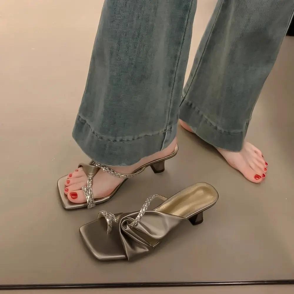 Fashion Women's Slippers and Ladies Sandals Rhinestone Shoes With Heel Low Price Slides 2025 Trend On Offer Top Designs Designer Luxury