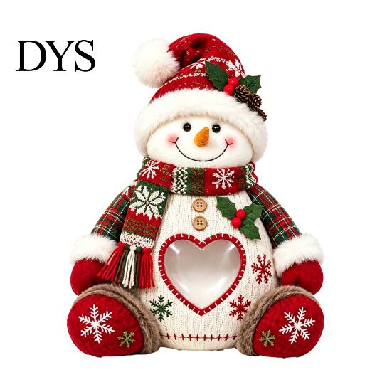 Soft Knitted Christmas Ornament Plush Snack Bag, Clear Heart Window Storage Doll with Back Zipper, Holiday Candy Cookie Gift Home Decor Holder,