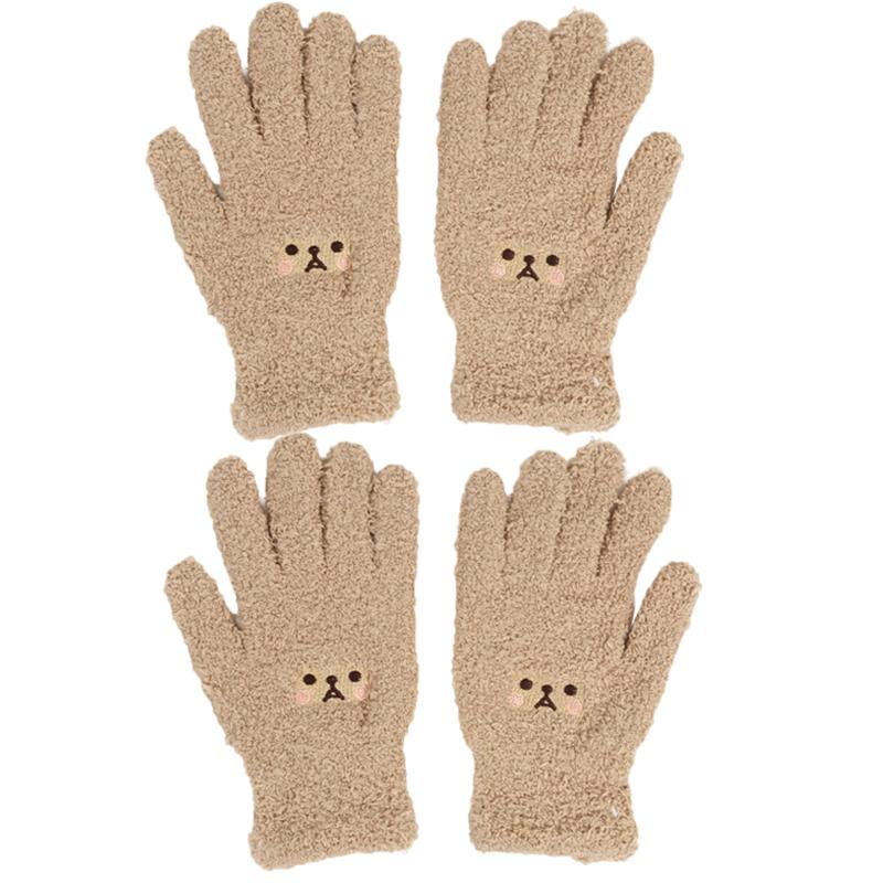 1-2pair Adorable Gloves Portable Winter Gloves Cute Soft Fluffy Plush Winter Gloves Cartoon Bear Winter Warm Full Finger Gloves