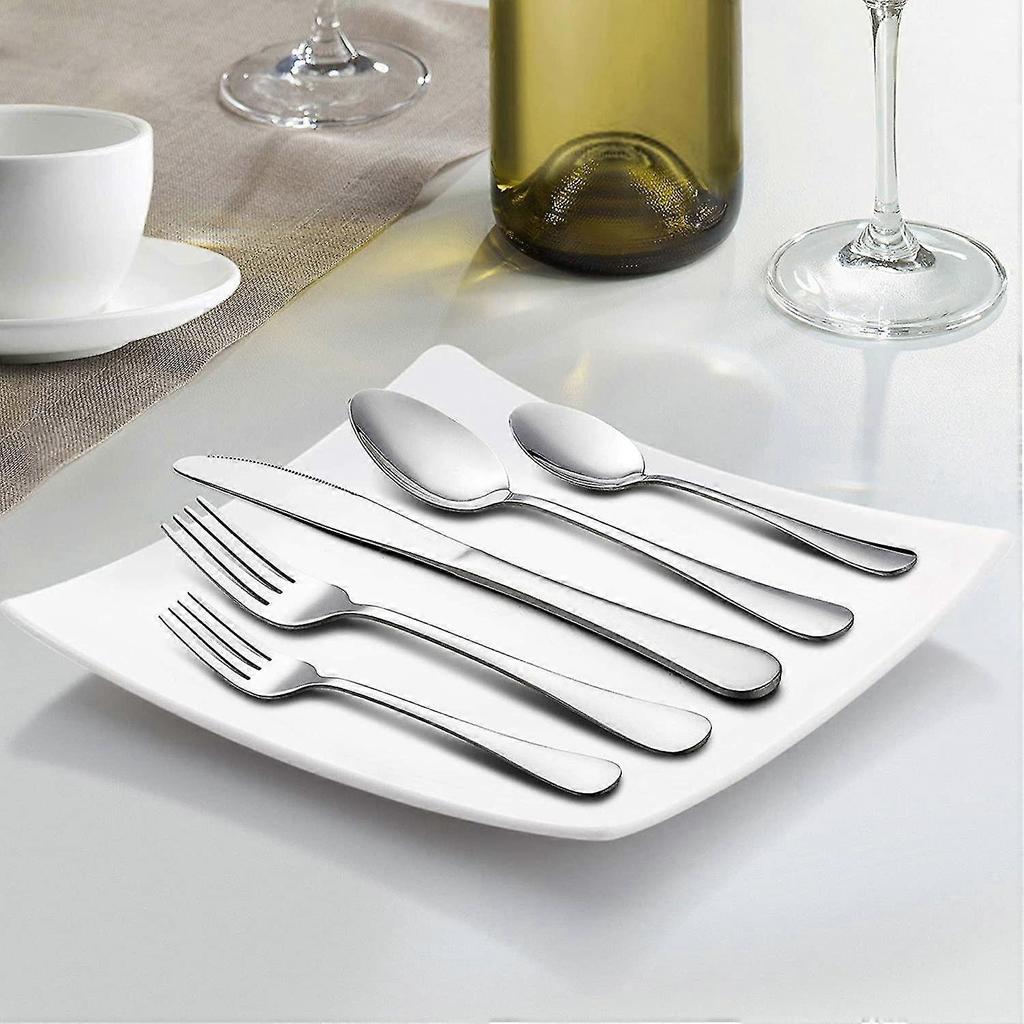 Flatware Cutlery Set, 5 Pieces Stainless Steel Utensils, Silver 8.8in