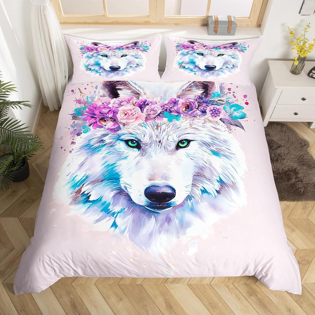 Colorful Cute French Dog Three-Piece Quilt Cover 3D Digital Printing Bedding Set Bed Cover