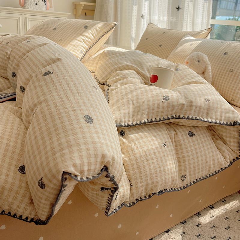 Ins Style 100% Pure Cotton Bedding Set: Duvet Cover and Sheet, Available In Four-Piece or Single Three-Piece Options