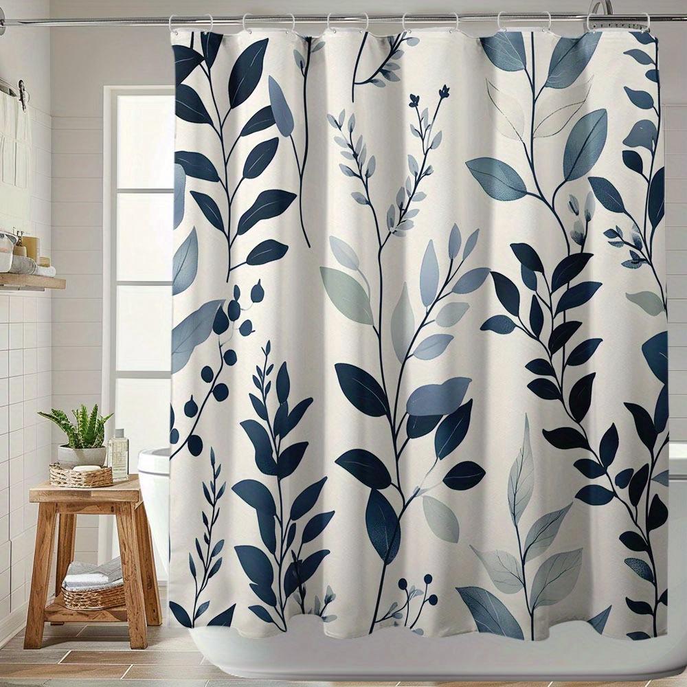Elegant Blue and White Leaf Pattern Waterproof Shower Curtain – Ideal for Adding a Fresh and Stylish Touch to Your BathroomDec