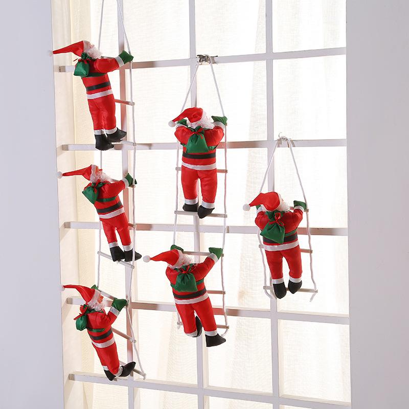 Santa Claus Climbing Ladder Ornament - Christmas Window Hanging Decoration