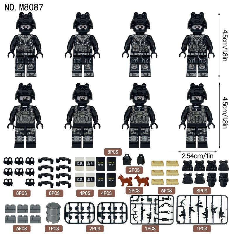 M8087 Negro SWAT Policía de Ciudad en Miniatura Partículas Pequeñas Juguetes Ensamblados Bolsas Militares