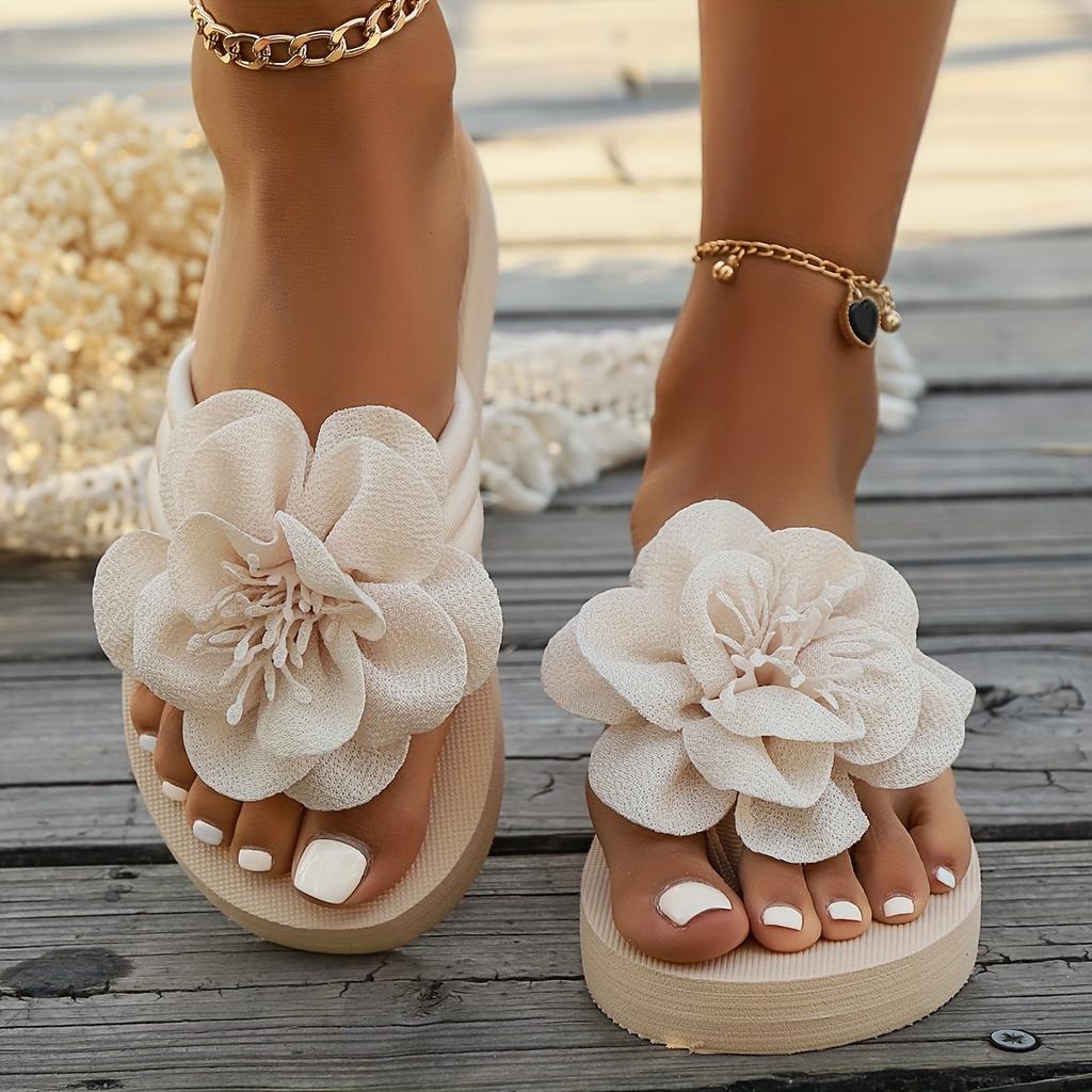 Women's Floral Strap Flat Sandals - Summer Jelly Wedge Slippers, Comfortable Casual Beach Shoes for Ladies