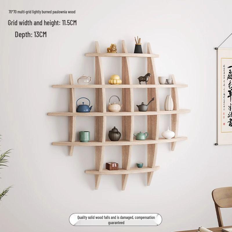 Chinese Solid Wood Wall-Mounted Teacup Rack - Antique Curio Shelf and Tea Set Display Stand