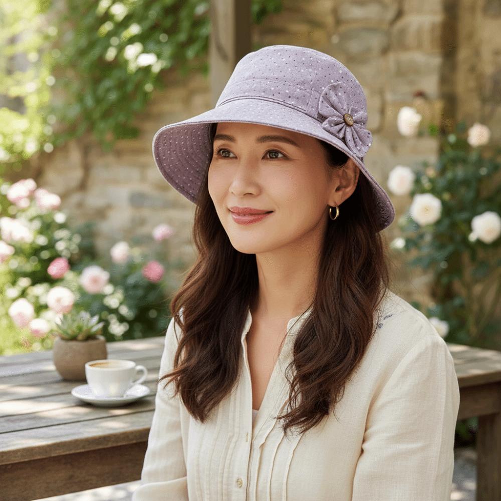 Thin Bucket Hat Button Elderly People's Large Brim Cap Bow Fisherman Hat Sun Protection