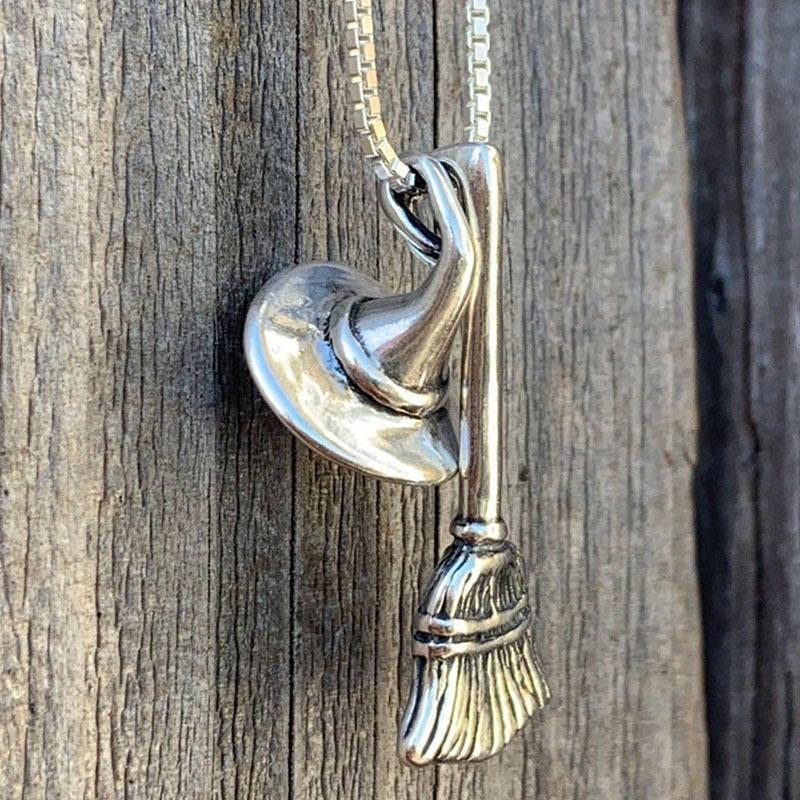 Gothic Halloween Hexenhut Geometrische Anhänger Halskette Mode Vielseitige Pulloverkette Damen Accessoire Party Schmuck Geschenk