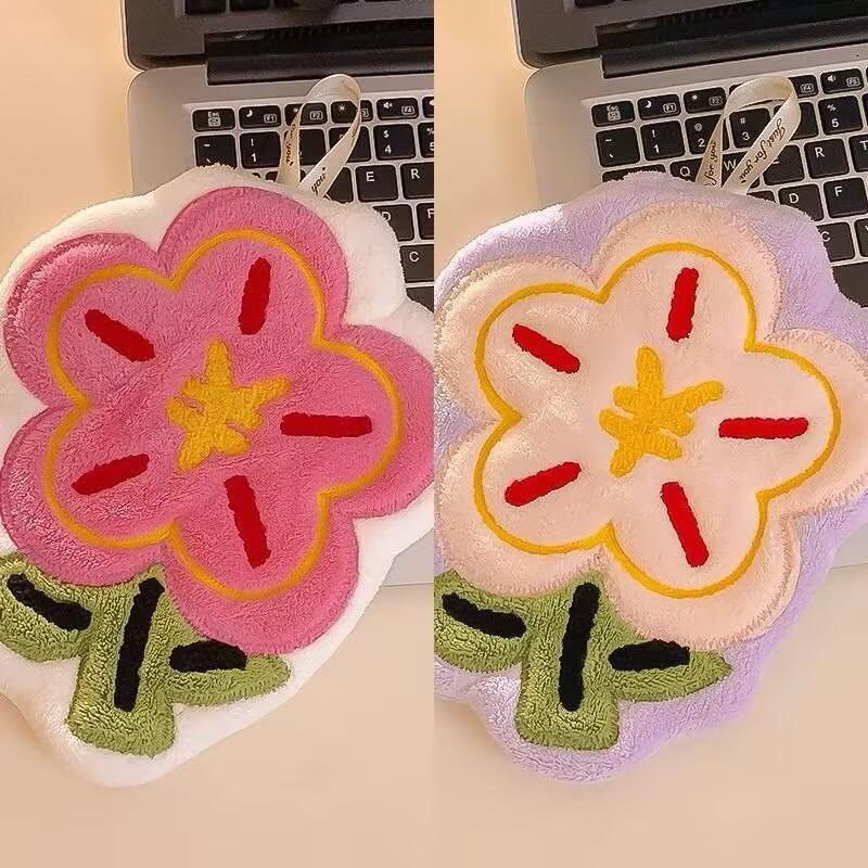 1Pc 22x24cm Coral Fleece Money Flower Hand Towel Hanging Kitchen Bathroom Water Absorption Quick Drying Wiping Towel