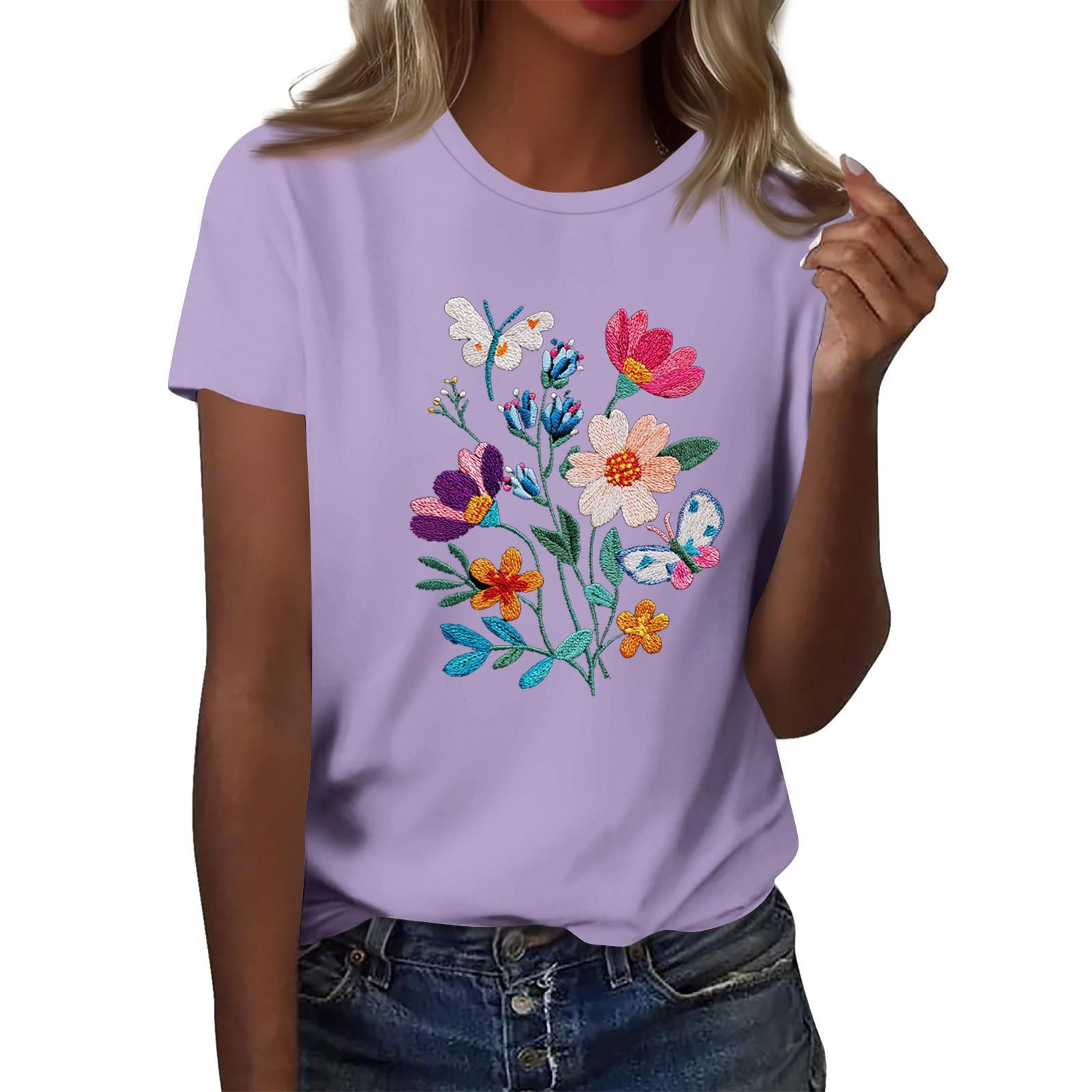 

Жіноча модна повсякденна футболка з принтом і круглим вирізом з короткими рукавами Топ Футболка Топ S фіолетовий