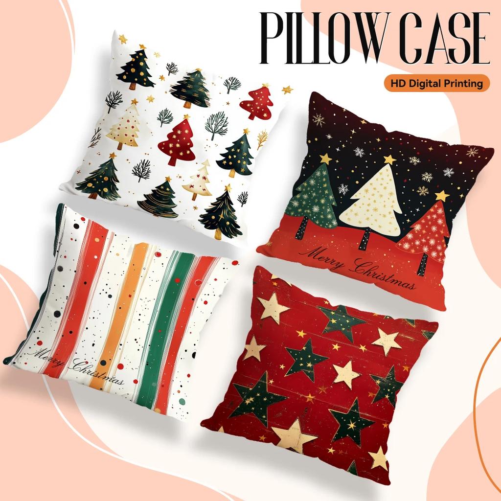 Christmas Tree Pillowcase Cushion 100% Polyester 45X45Cm Throw Pillow Cover Sofa Chair Bed Cushion Cover Pillowslip Home Decor
