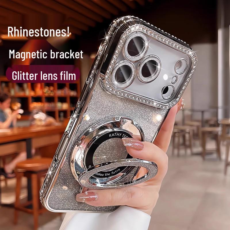 IPhone 17 Gradient Glitzer Strass Handyhülle mit Magnetischem Ständer und Rundum Sturzschutz