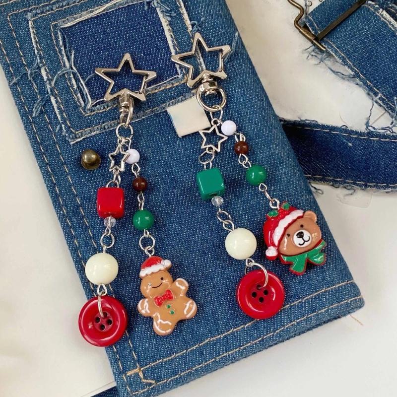 Handmade Beaded Phone Chain Camera Bag Charm Christmas Themed Pendant Keychain Stylish Women Backpack Decoration