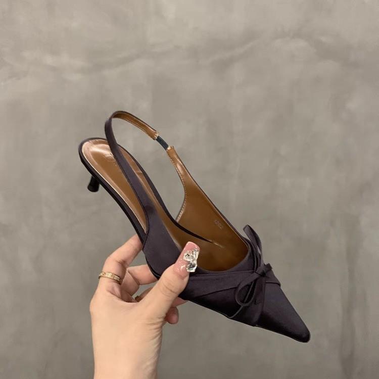 Fashion French Pointy Bow High Heels Women Thin with 2025 New Temperament Socialite Fashion Everything Comfortable Baotou Sandals